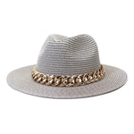 Chapeau de paille Mansolar-11 d'été avec chaîne couleur or (56-58cm) - Vignette | Le Chapeau Designs