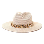 Chapeau de paille Mansolar-11 d'été avec chaîne couleur or (56-58cm) - Vignette | Le Chapeau Designs