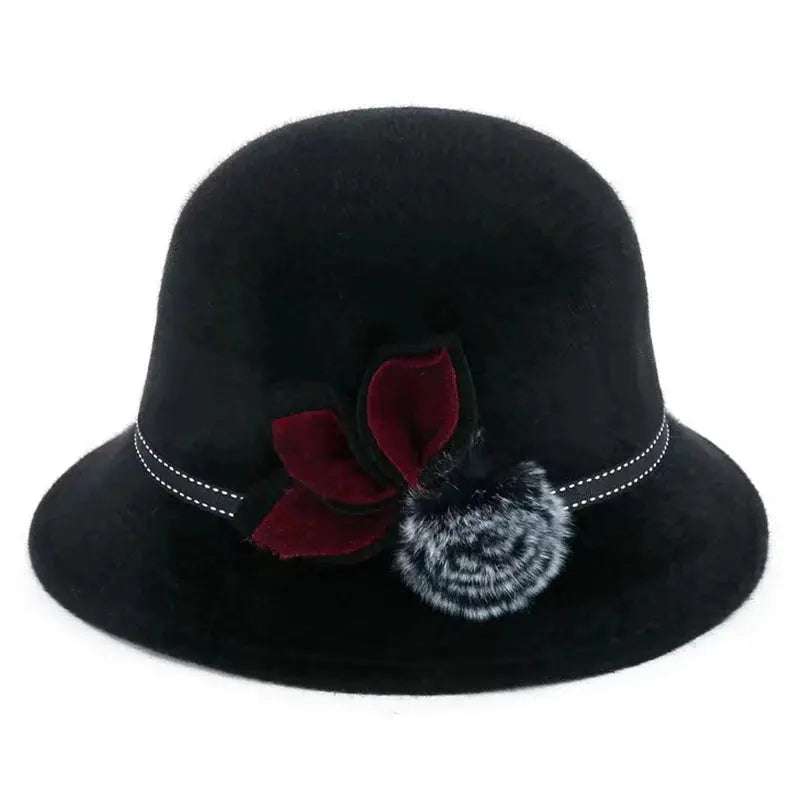 Chapeau laine vintage avec fleur pour femme Le Chapeau Designs